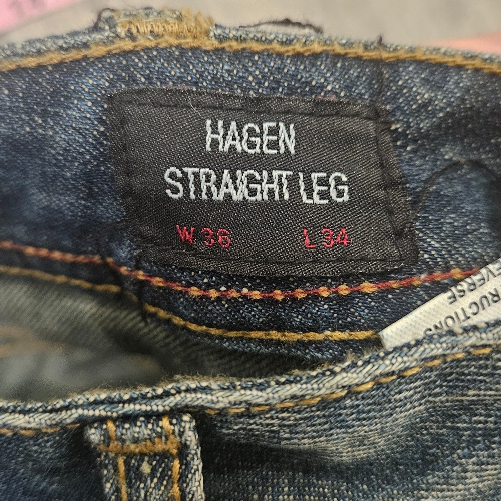 Cult Of‎ Individuality Jeans Size 36x34 Hagen Straight Leg Dark Wash Distressed - Picture 11 of 13